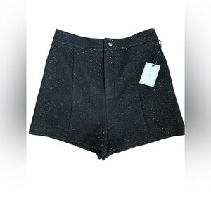 1 state Women’s Wool Blend Black twill lined Dress Shorts  Gold Flecks Sz 6 NWT